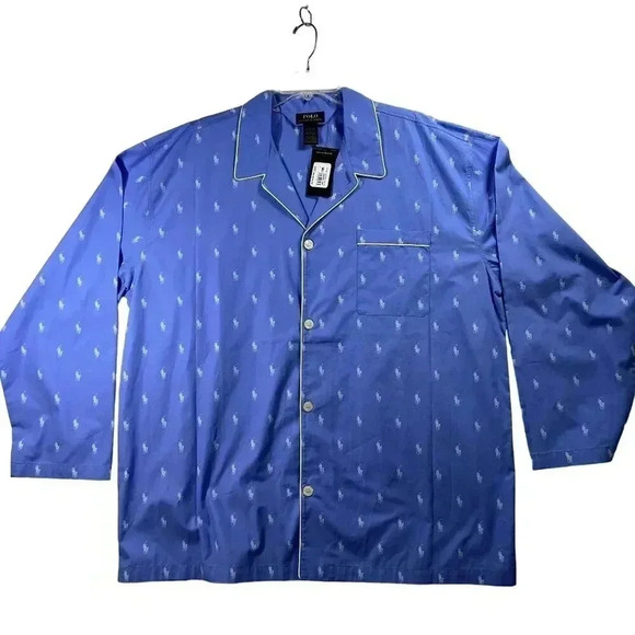 Polo Ralph Lauren Pajama Shirt Mens 2XL Blue Pony Logo Button Up Sleepwear NWT - Picture 1 of 7